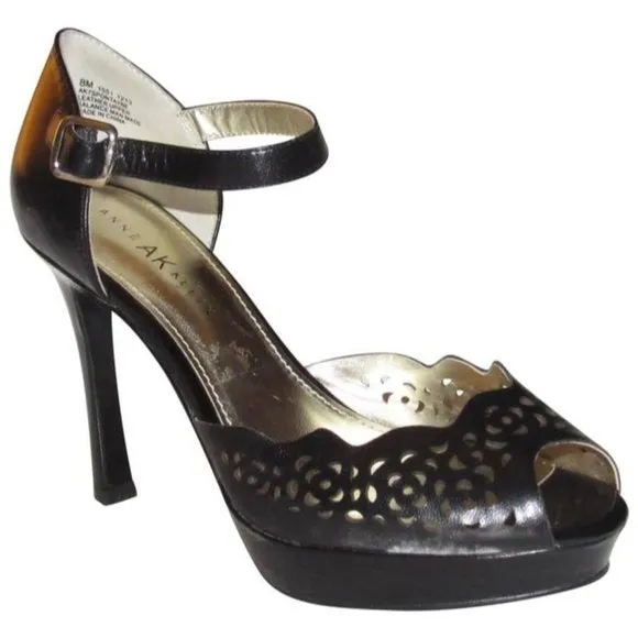 Anne Klein Black Leather Cutout Design Platforms