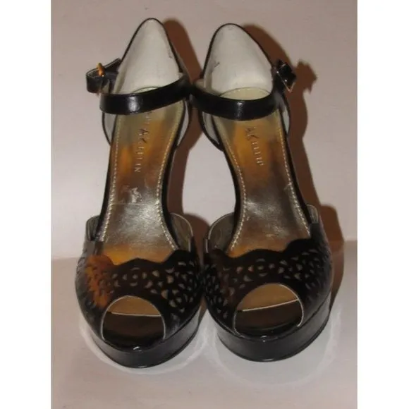 Anne Klein Black Leather Cutout Design Platforms