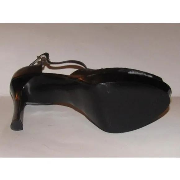 Anne Klein Black Leather Cutout Design Platforms