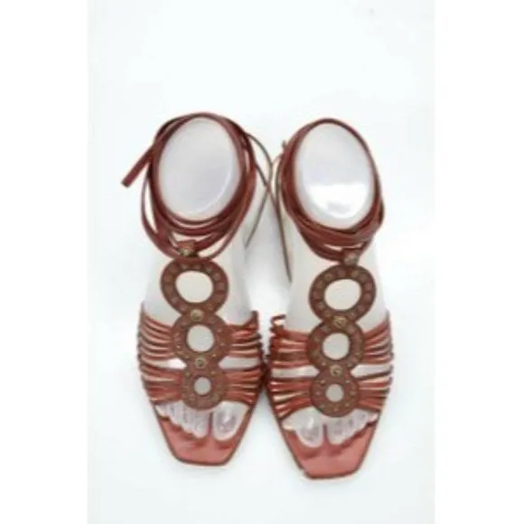 Dior Strappy Red & Orange Leather Gladiator Sandals