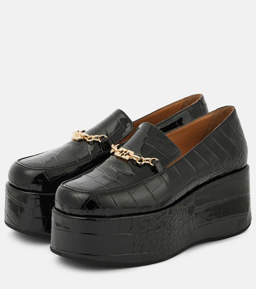 Ganni Croc-effect faux leather platform loafers