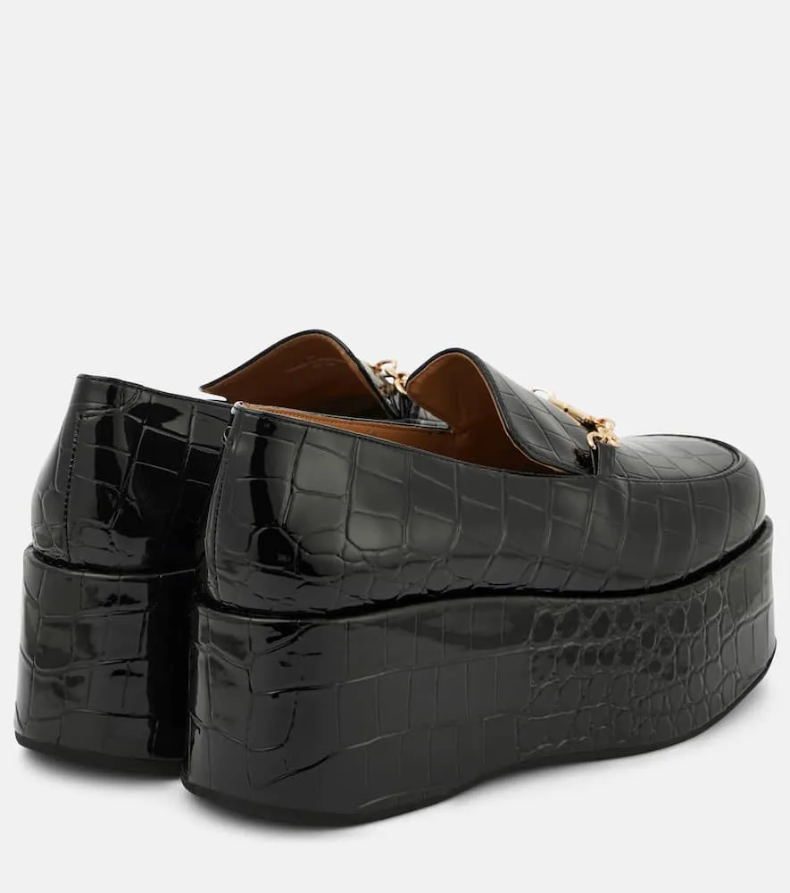 Ganni Croc-effect faux leather platform loafers