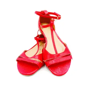 Red Textured Buckled Dance Sandal