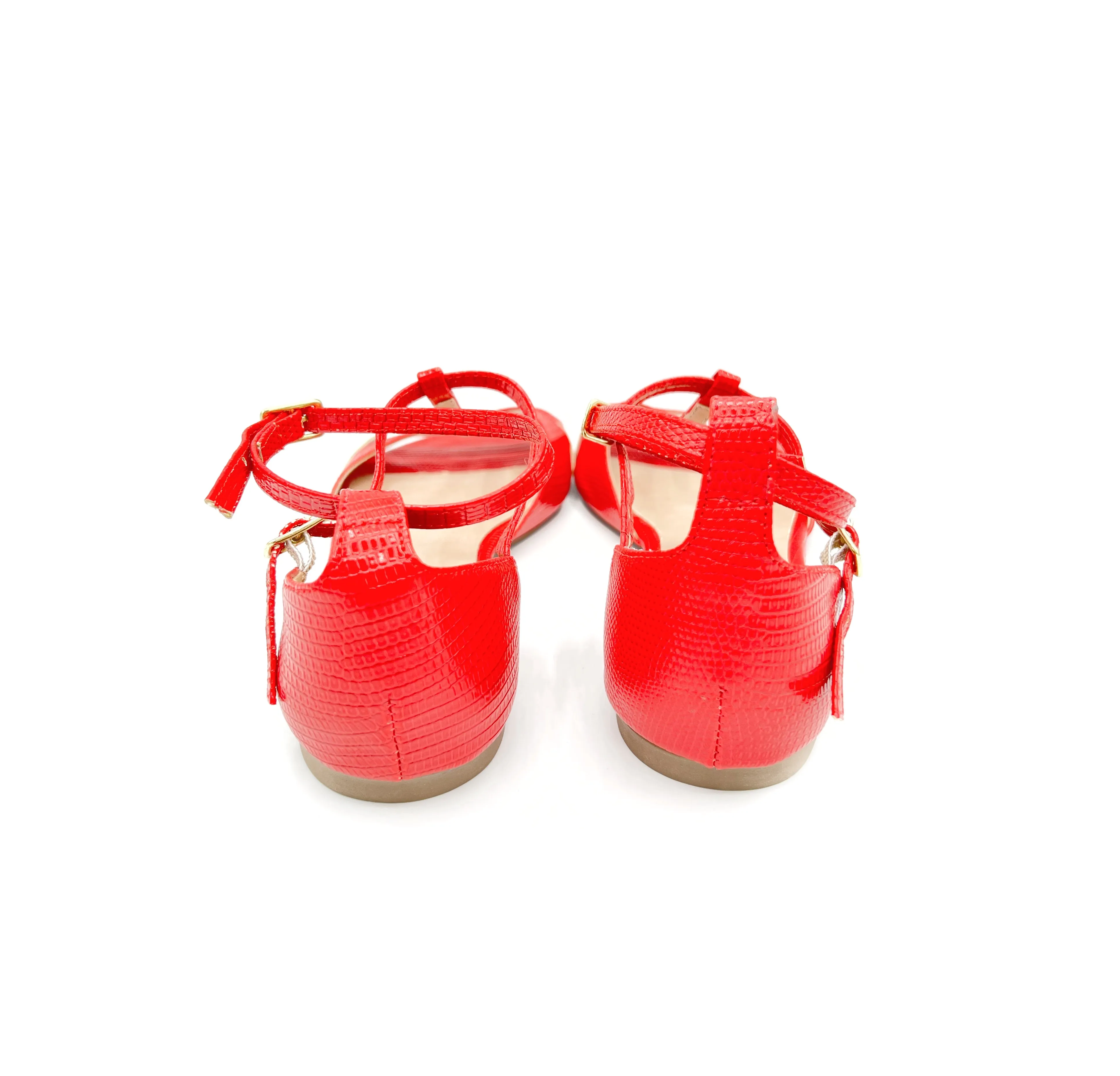 Red Textured Buckled Dance Sandal