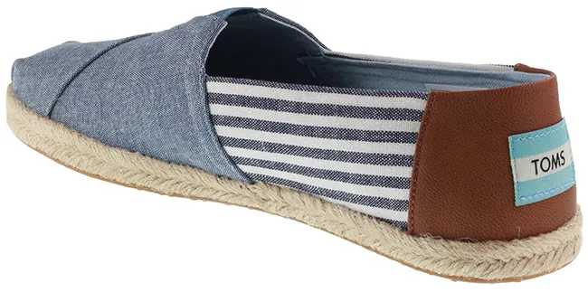 Toms Shoes Mens Espadrille Alpargata Chambray Stripes Navy Sky